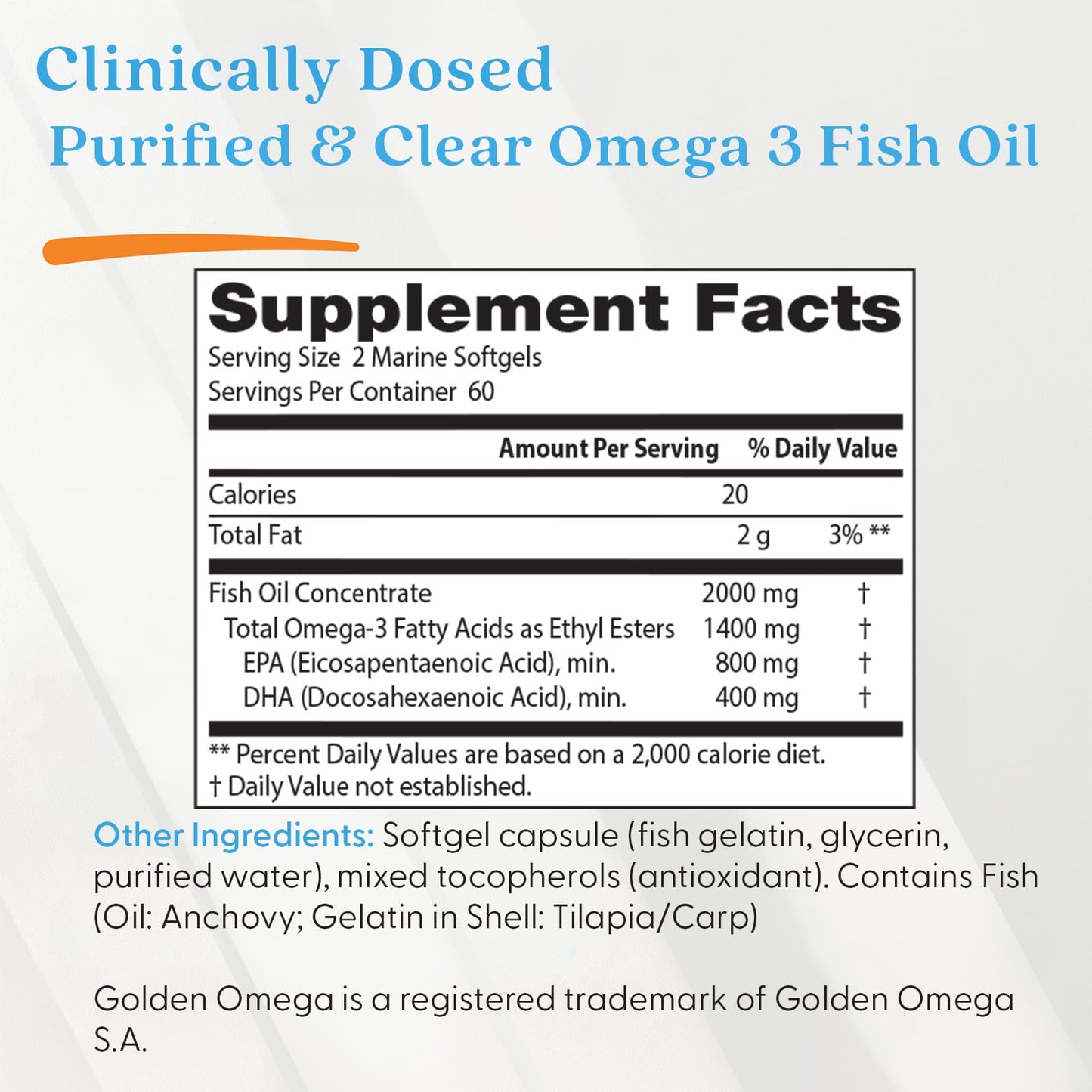 Purified & Clear Omega 3 Fish Oil, 1000mg - 120 marine softgels