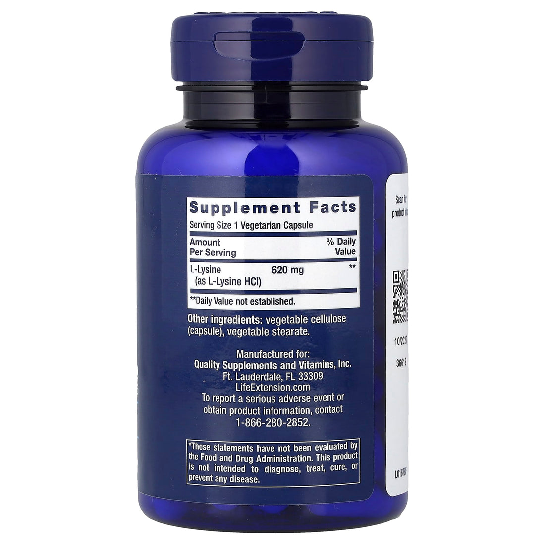 Life Extension L-Lysine, 620mg - 100 vcaps - image 2
