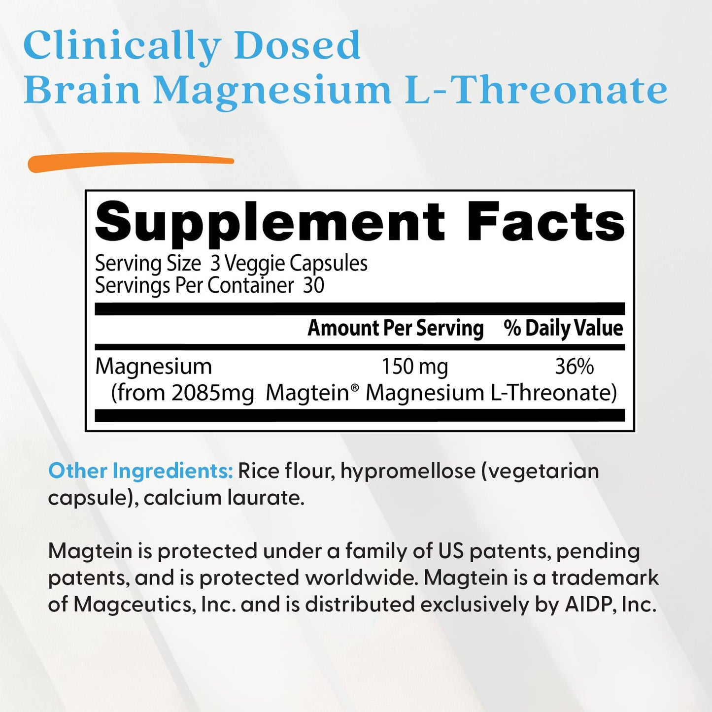 Brain Magnesium with Magtein, 150mg - 90 vcaps