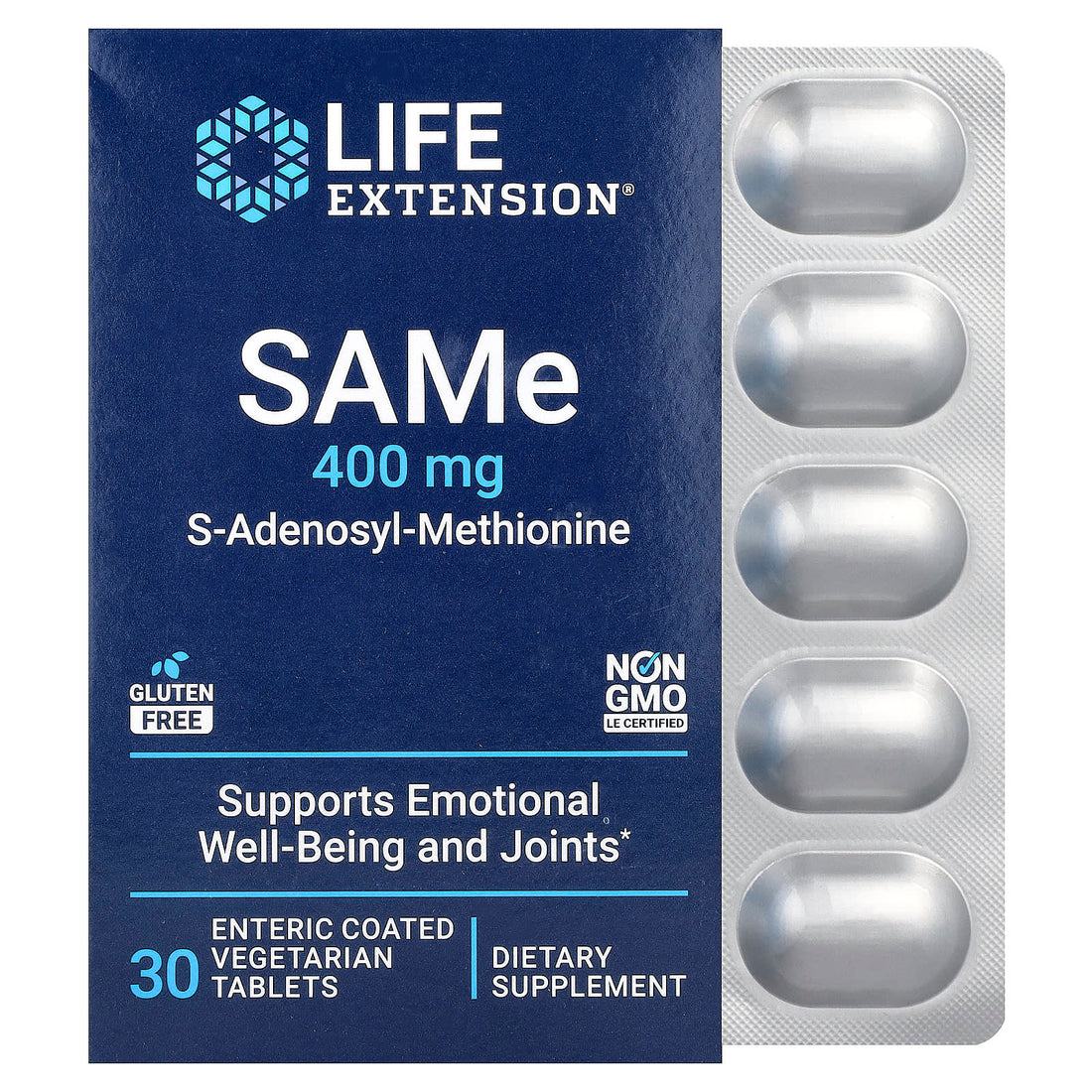 Life Extension SAMe S-Adenosyl-Methionine, 400mg - 60 enteric coated tabs - image 2