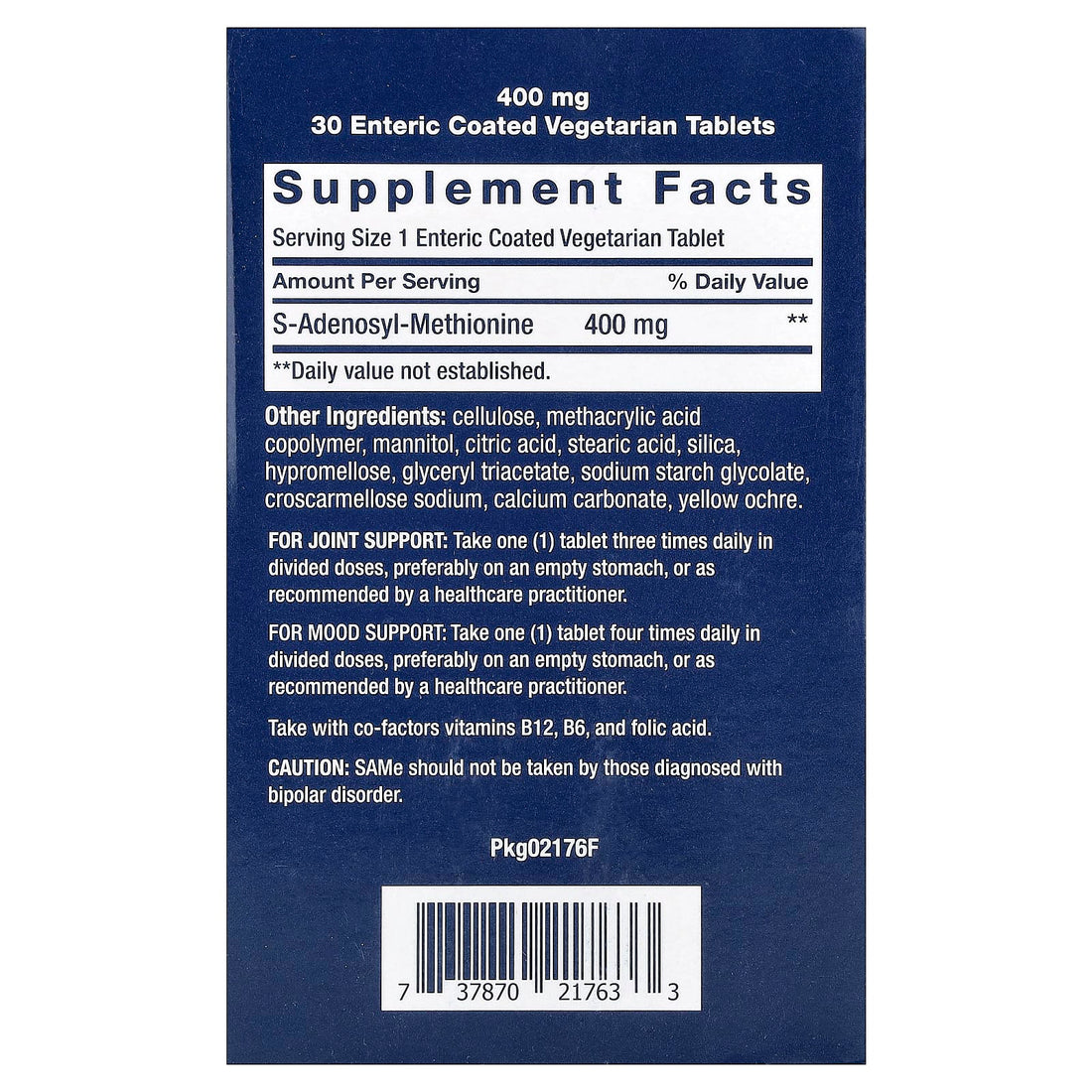 Life Extension SAMe S-Adenosyl-Methionine, 400mg - 60 enteric coated tabs - image 3