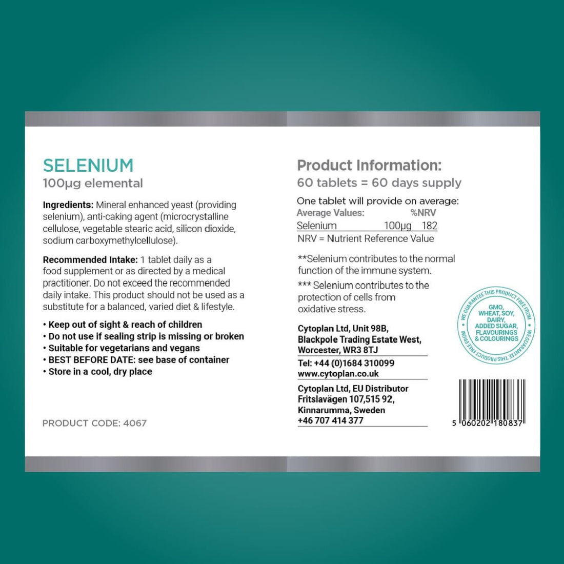 Cytoplan Selenium - 60 vegan tabs - image 3