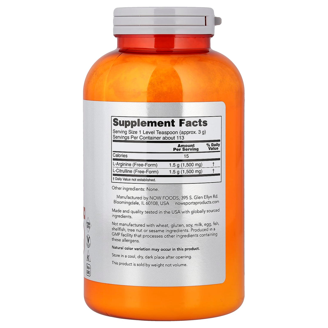 NOW Foods Arginine & Citrulline, Powder - 340g - image 3