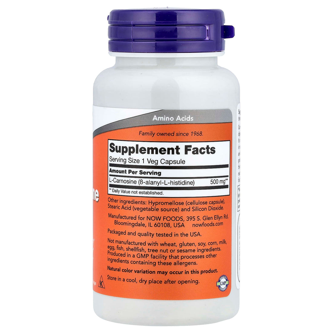 NOW Foods L-Carnosine, 500mg - 50 vcaps - image 2