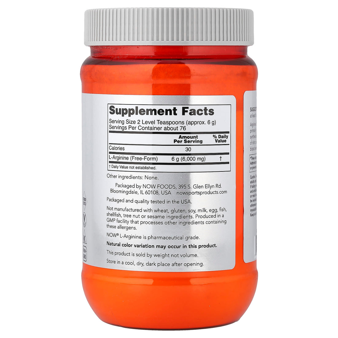 NOW Foods L-Arginine, Powder - 454g - image 3