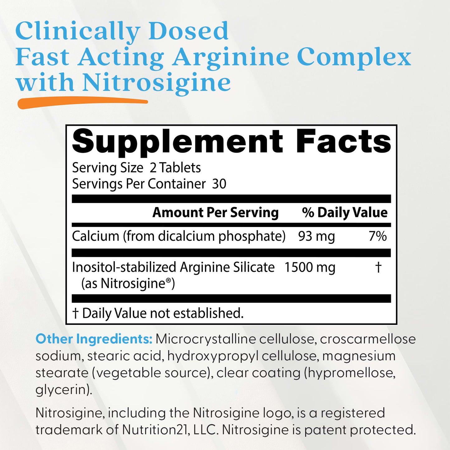 Fast Acting Arginine Complex with Nitrosigine, 750mg - 60 tablets
