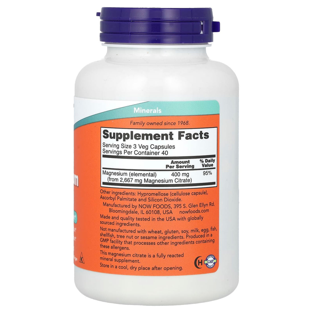 NOW Foods Magnesium Citrate, 400mg - 120 vcaps - image 3