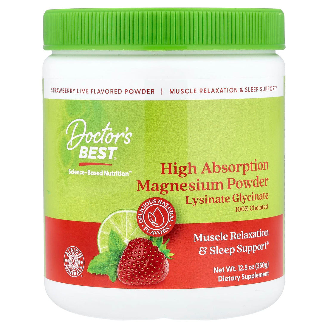 Doctor's Best High Absorption Magnesium Powder, Strawberry Lime - 350g