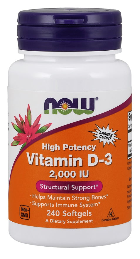 NOW Foods Vitamin D-3, 2000 IU - 240 softgels - image 3