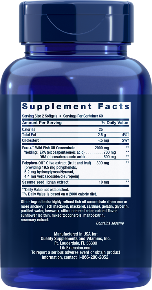 Super Omega-3 EPA/DHA with Sesame Lignans & Olive Extract - 120 enteric coated softgels