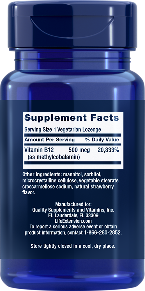 Vitamin B12 Methylcobalamin, 500mcg - 100 vegetarian lozenges