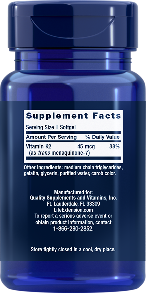 Low Dose Vitamin K2 (MK-7), 45mcg - 90 softgels