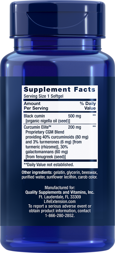 Black Cumin Seed Oil and Curcumin Elite Turmeric Extract - 60 softgels