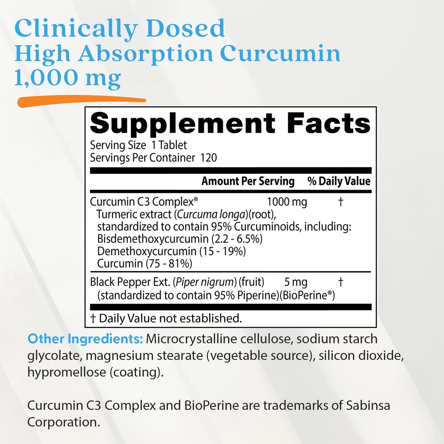 High Absorption Curcumin From Turmeric Root with C3 Complex & BioPerine, 1000mg - 120 tablets
