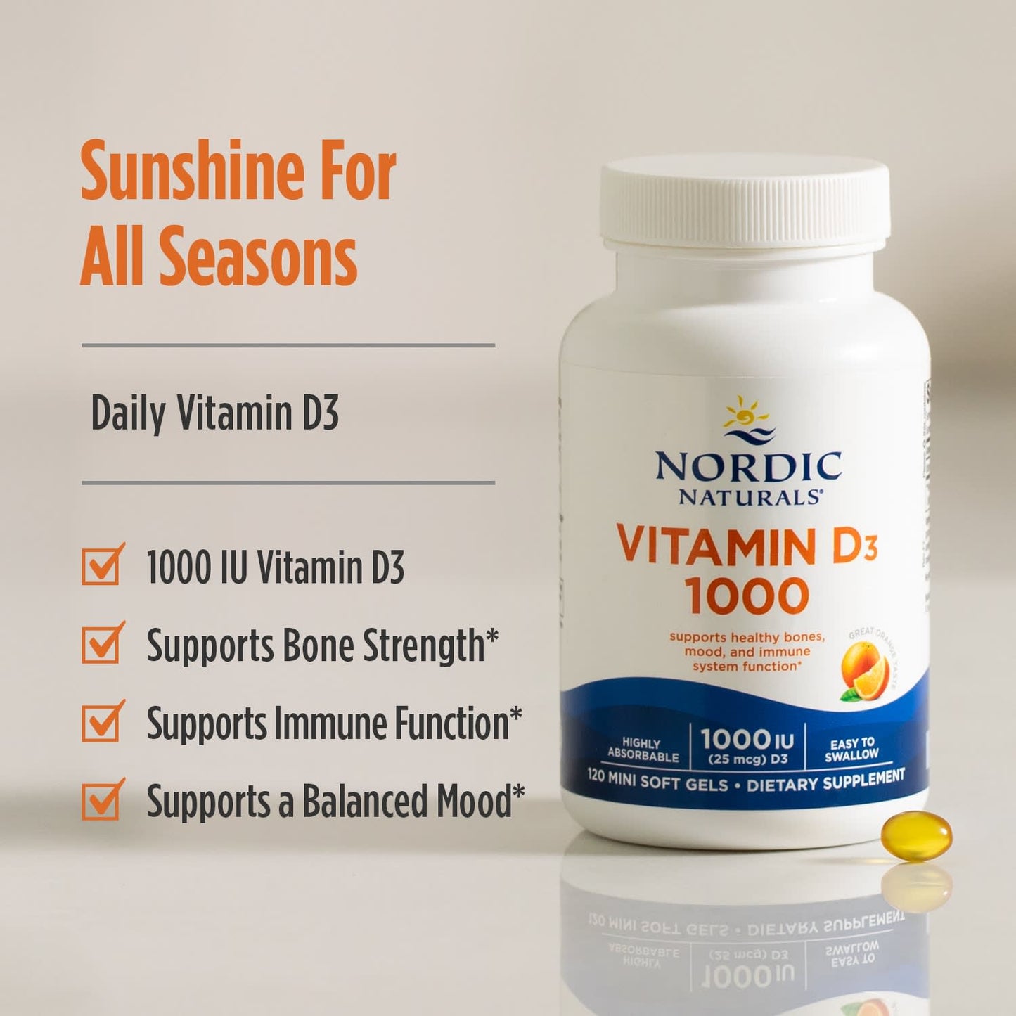 Vitamin D3, 1000 IU Orange - 120 softgels