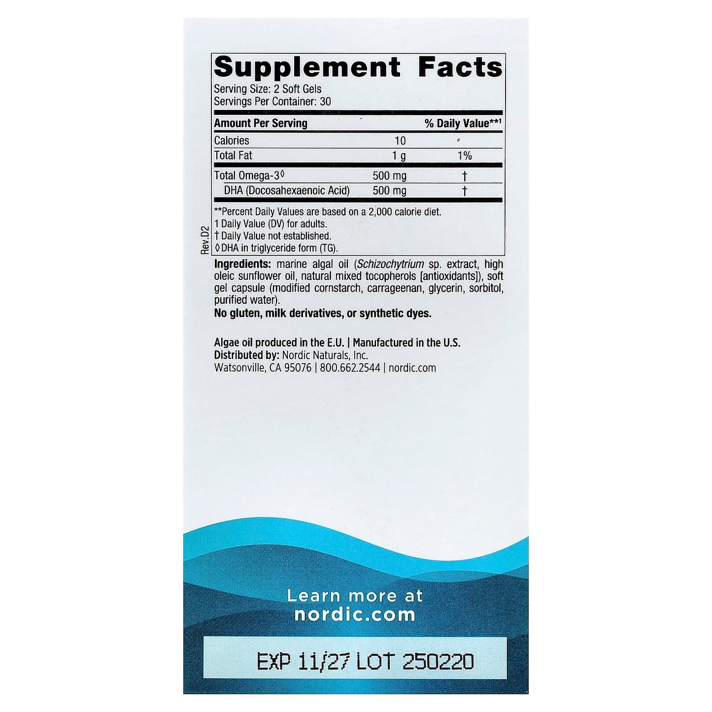 Algae DHA, 500mg - 60 softgels