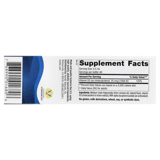 Plant-Based Vitamin D3 Liquid, 1000 IU Apple - 30 ml.