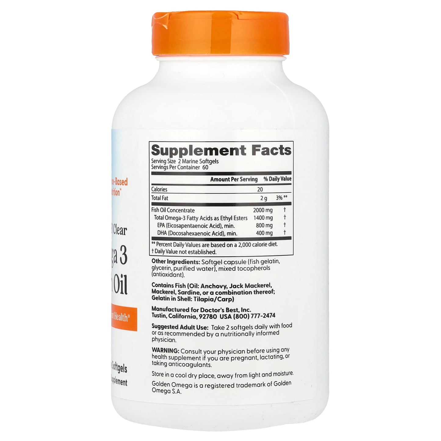 Purified & Clear Omega 3 Fish Oil, 1000mg - 120 marine softgels