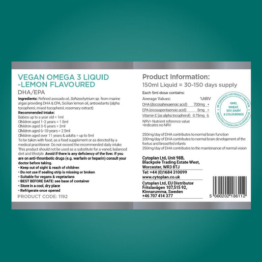 Vegan Omega 3 Liquid, Lemon - 150 ml.
