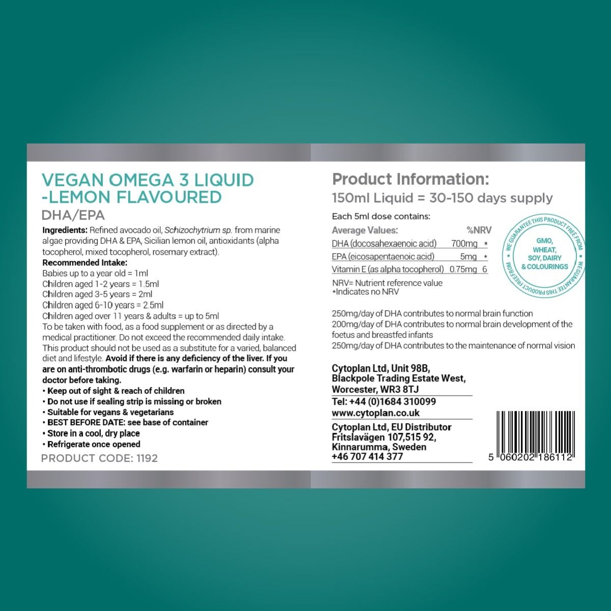 Vegan Omega 3 Liquid, Lemon - 150 ml.