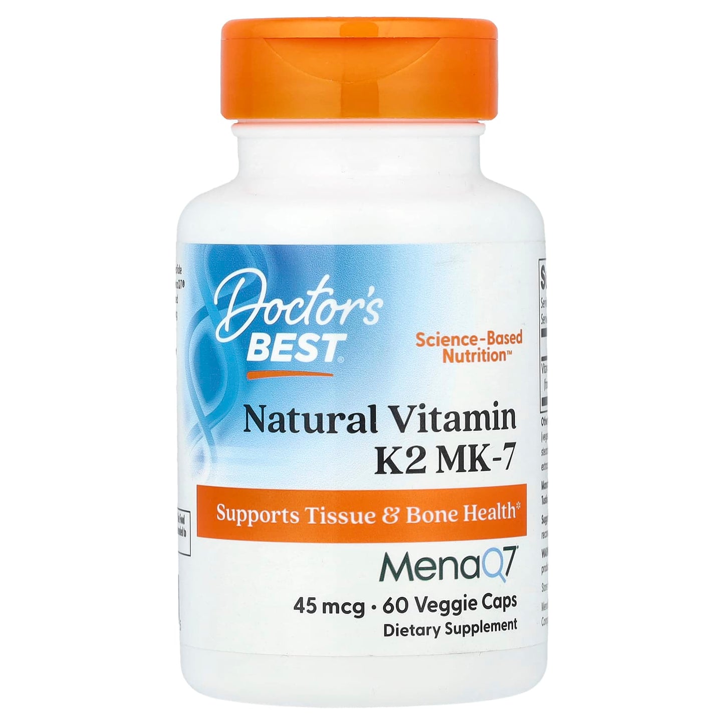 Natural Vitamin K2 MK7 with MenaQ7, 45mcg - 180 vcaps