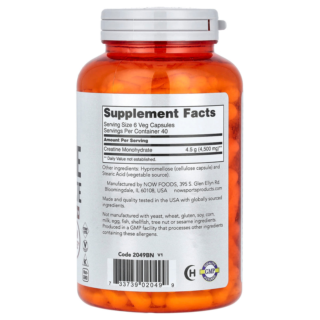 NOW Foods Creatine Monohydrate, 750mg - 240 vcaps - image 2