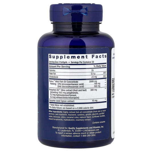 Super Omega-3 EPA/DHA Fish Oil, Sesame Lignans & Olive Extract - 120 softgels