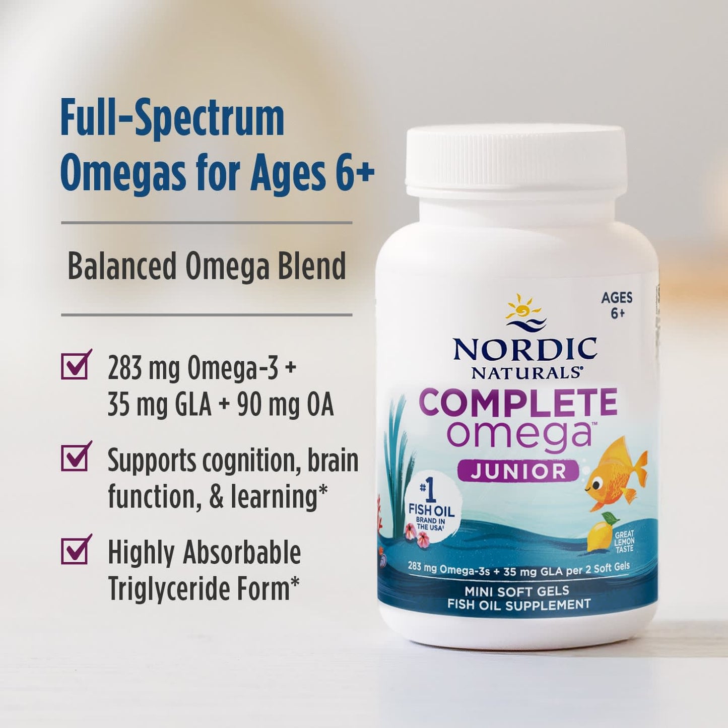 Complete Omega Junior, 283mg Lemon - 90 mini softgels