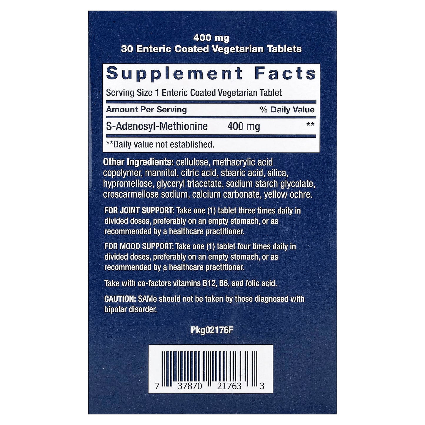 SAMe S-Adenosyl-Methionine, 400mg - 60 enteric coated tabs