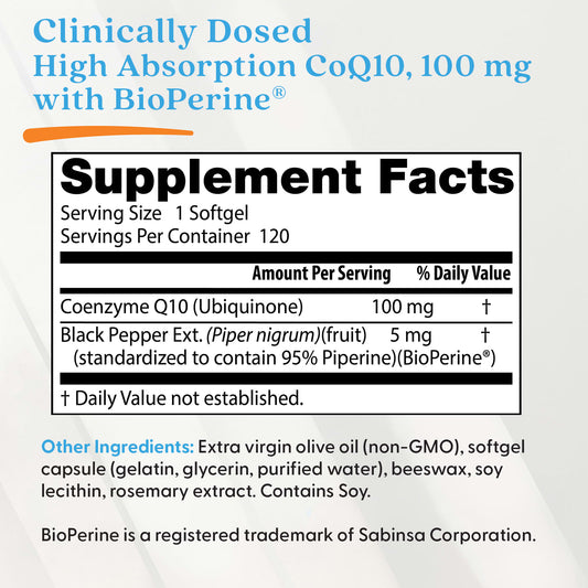 High Absorption CoQ10 with BioPerine, 100mg - 60 softgels