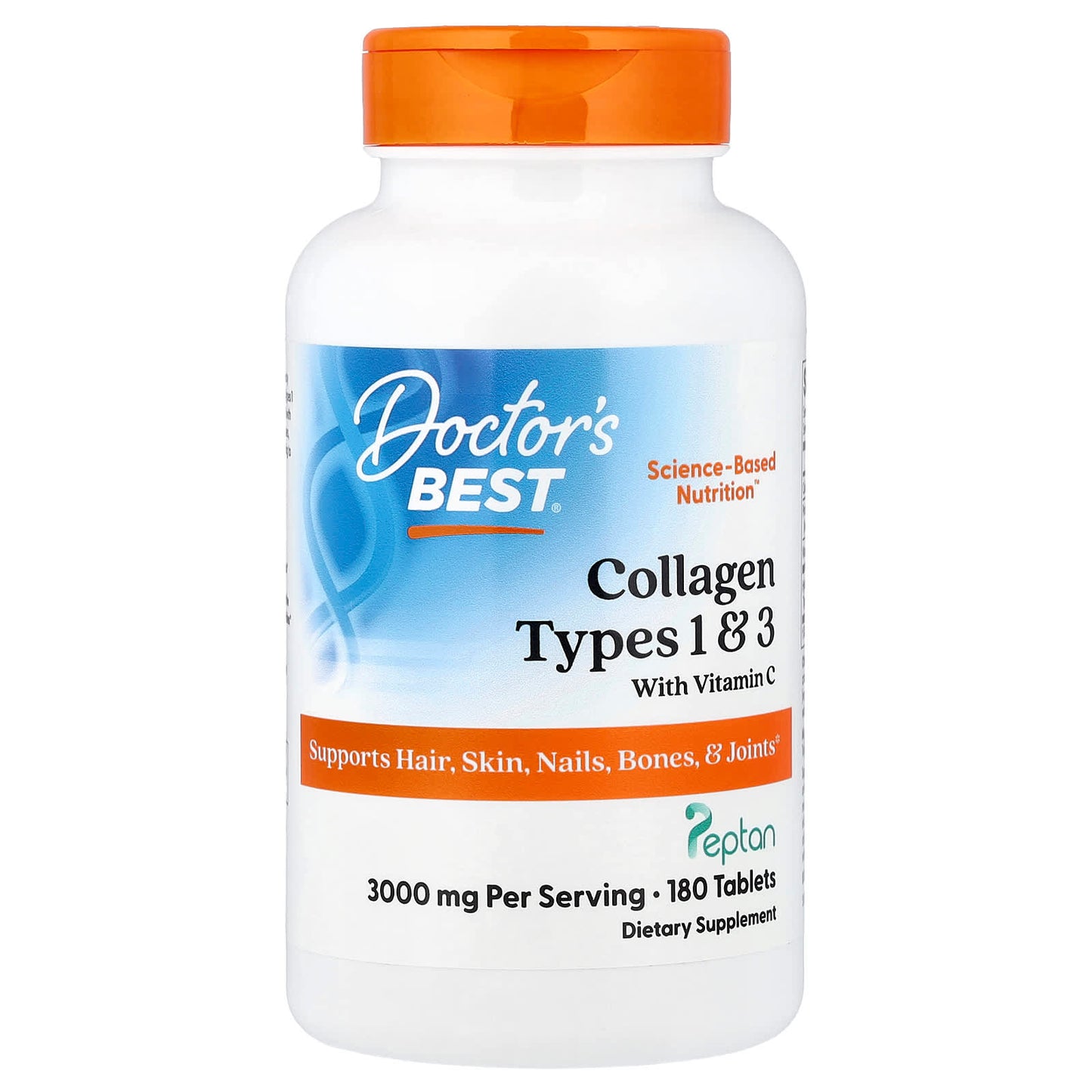 Collagen Types 1 and 3 with Peptan and Vitamin C, 3000mg - 180 tabs