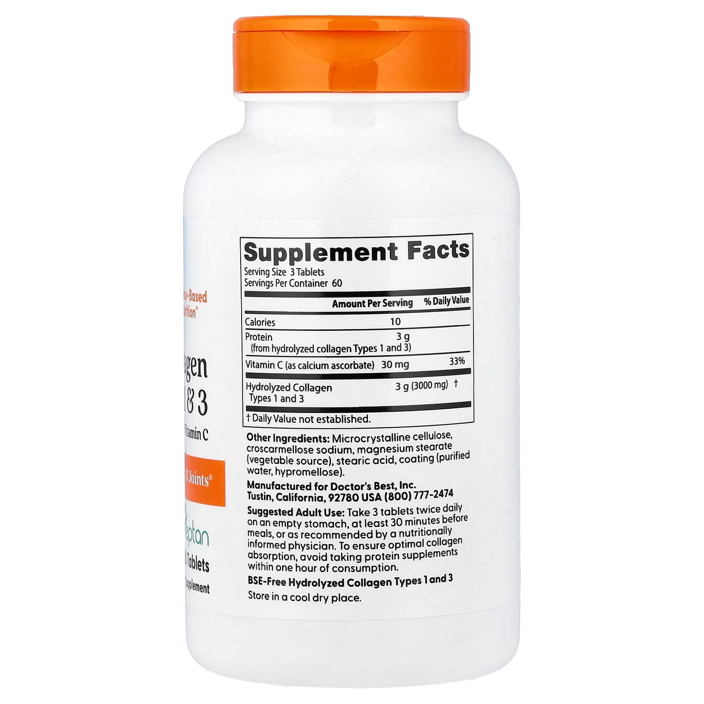 Collagen Types 1 and 3 with Peptan and Vitamin C, 3000mg - 180 tabs