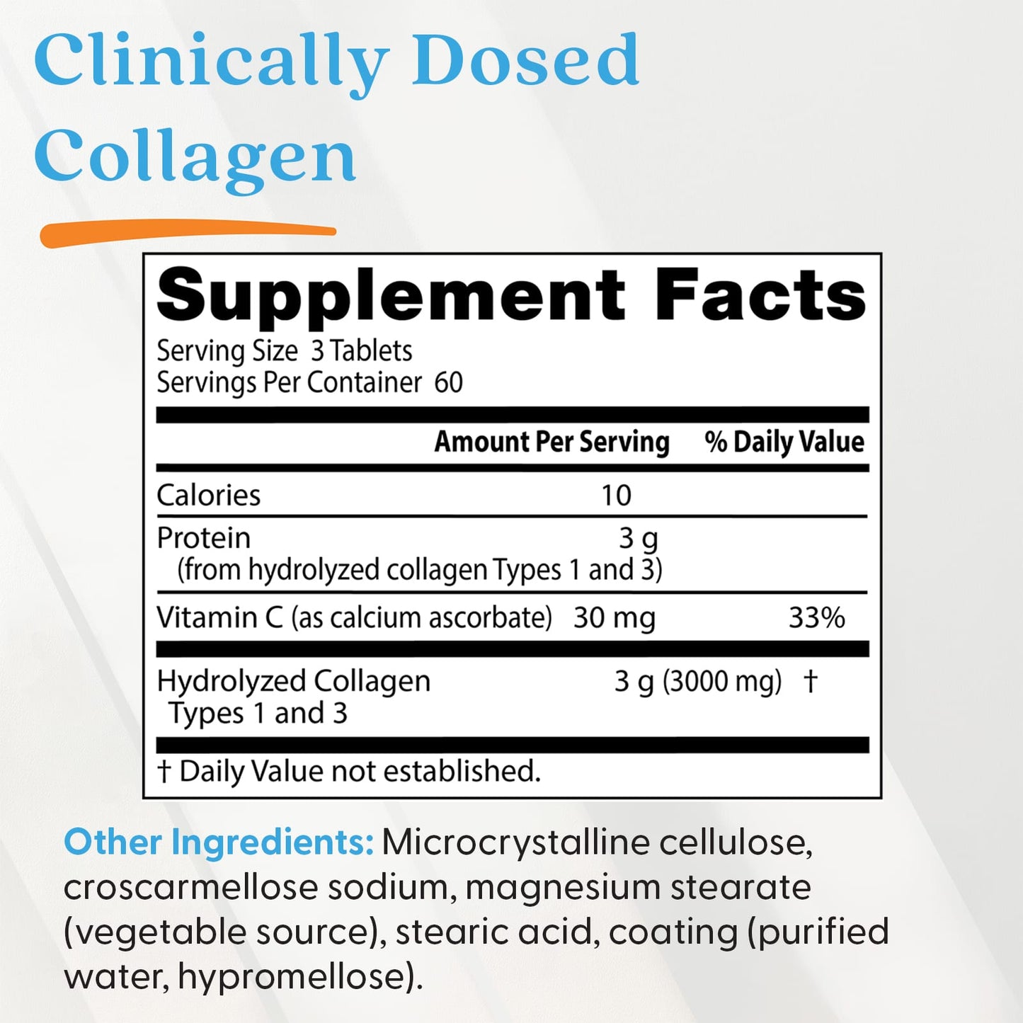 Collagen Types 1 and 3 with Peptan and Vitamin C, 3000mg - 180 tabs