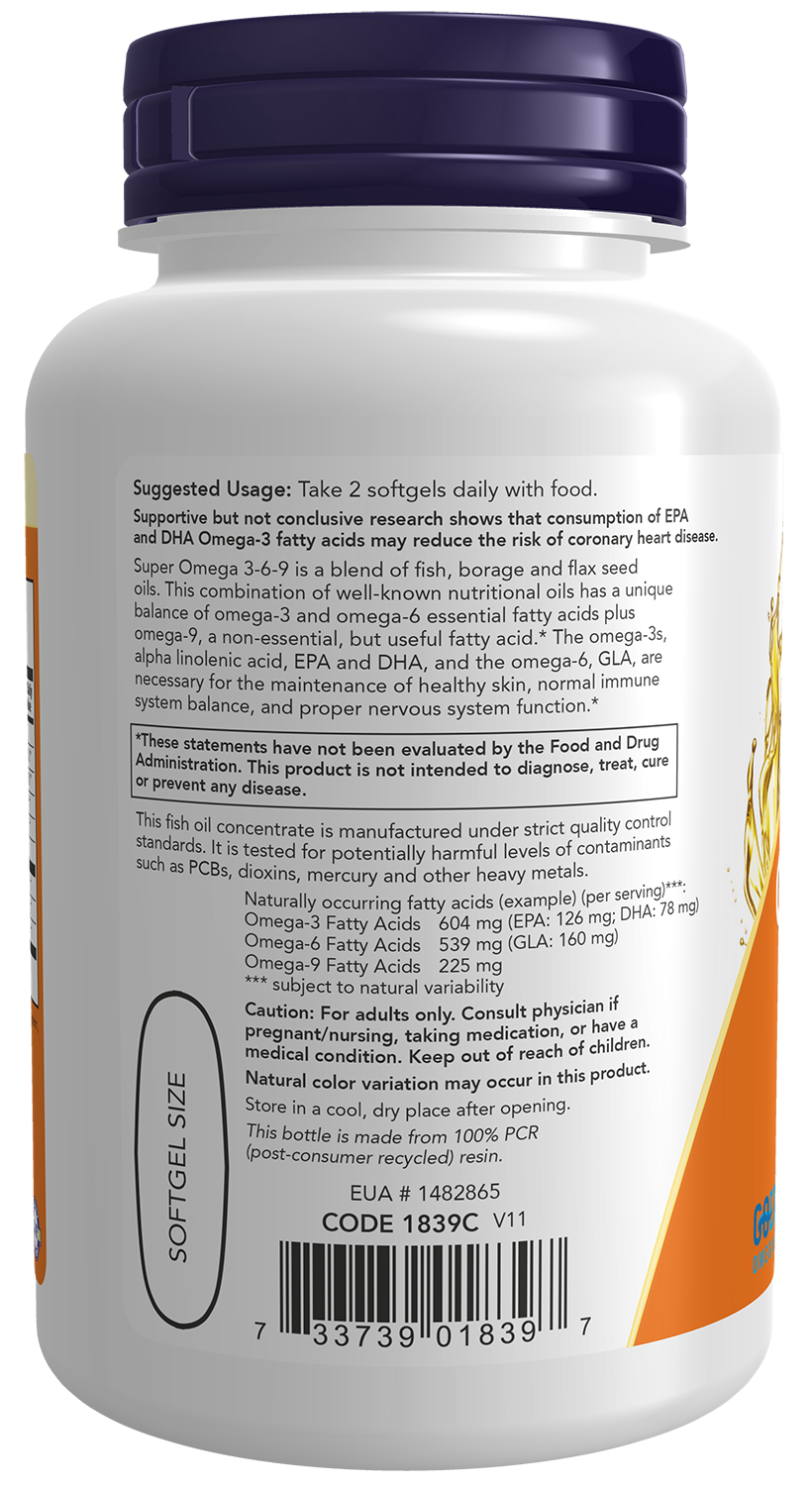 Super Omega 3-6-9, 1200mg - 180 softgels