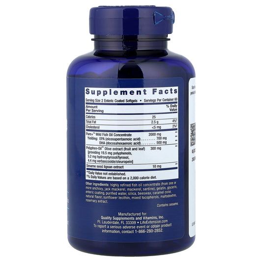 Super Omega-3 EPA/DHA with Sesame Lignans & Olive Extract - 120 enteric coated softgels