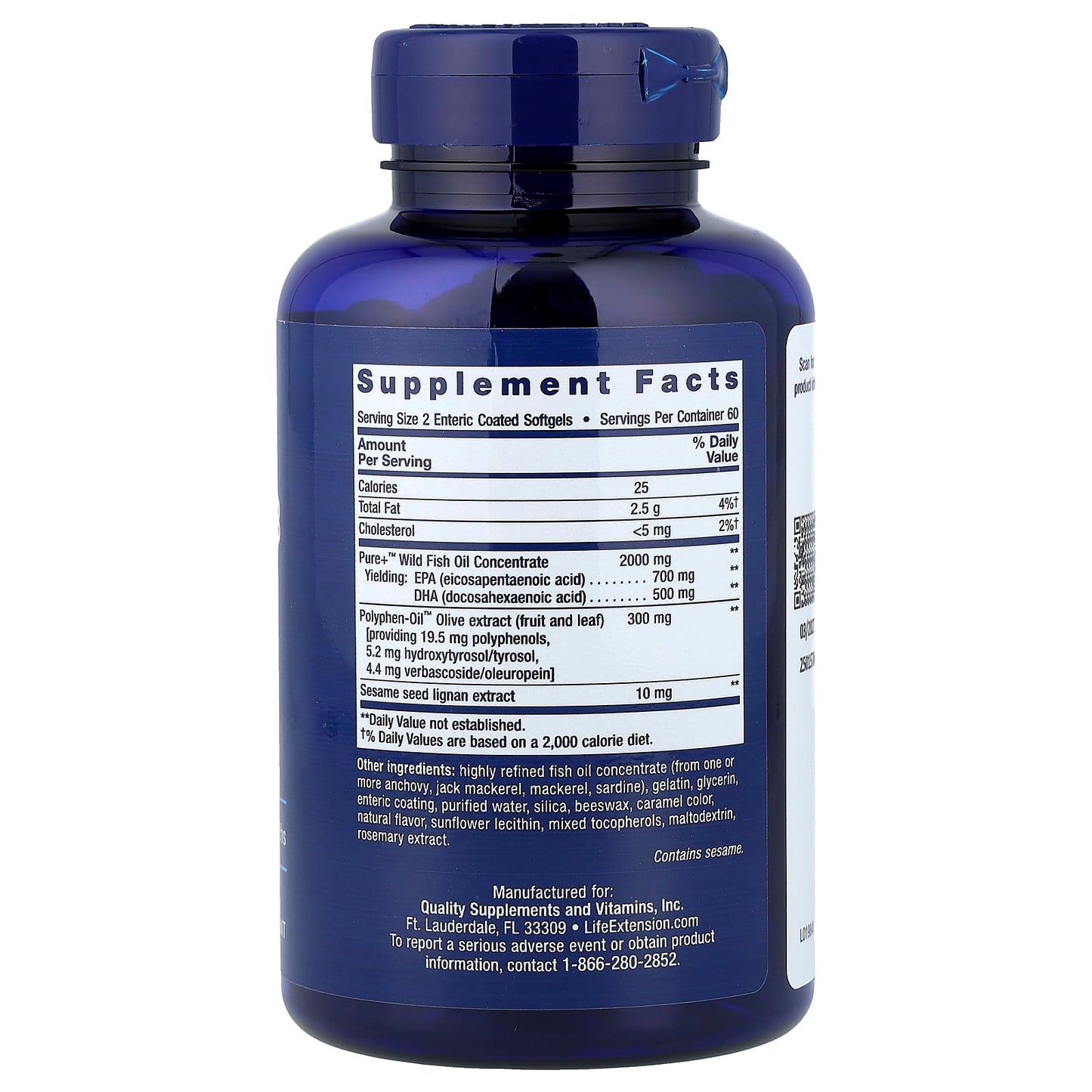 Super Omega-3 EPA/DHA with Sesame Lignans & Olive Extract - 120 enteric coated softgels