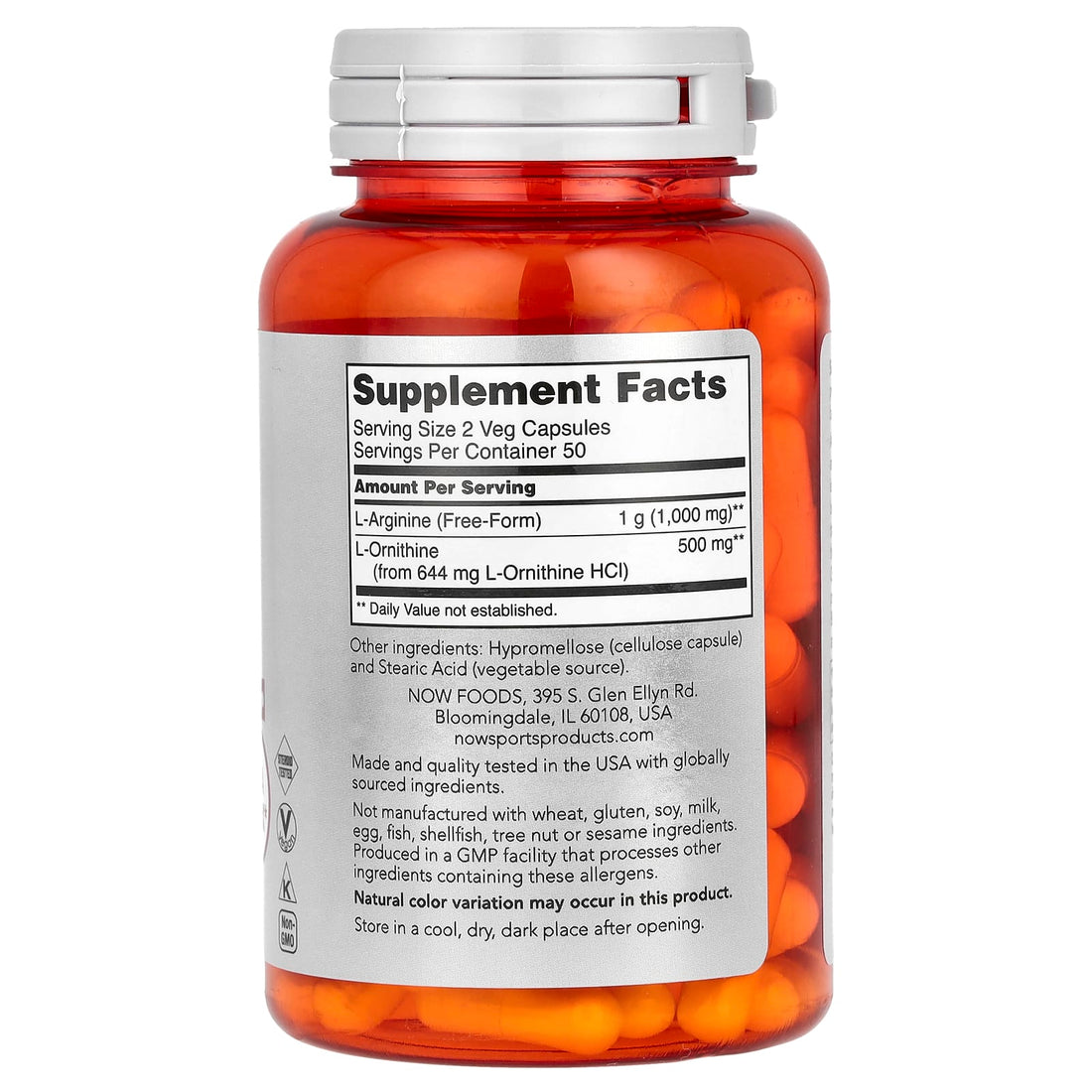 NOW Foods Arginine & Ornithine - 100 vcaps - image 3