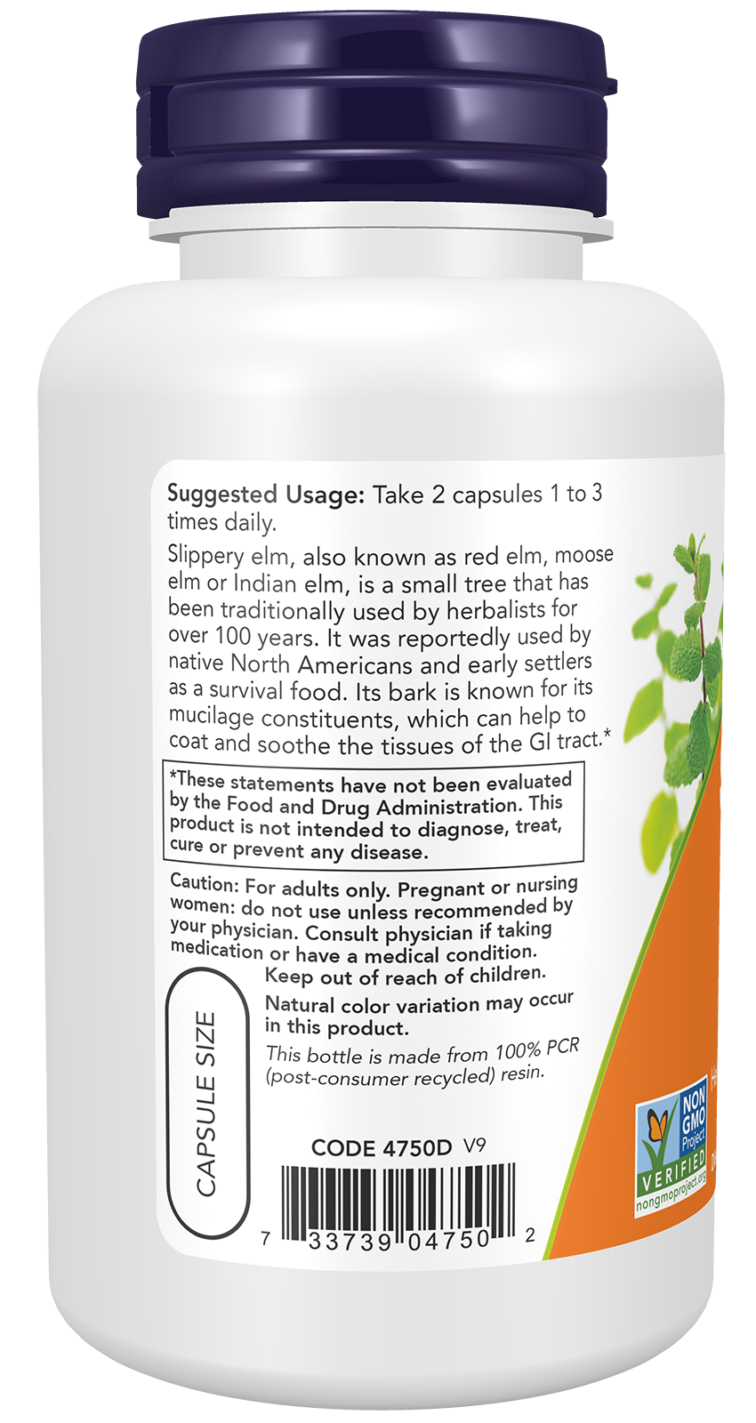 Slippery Elm, 400mg - 100 vcaps