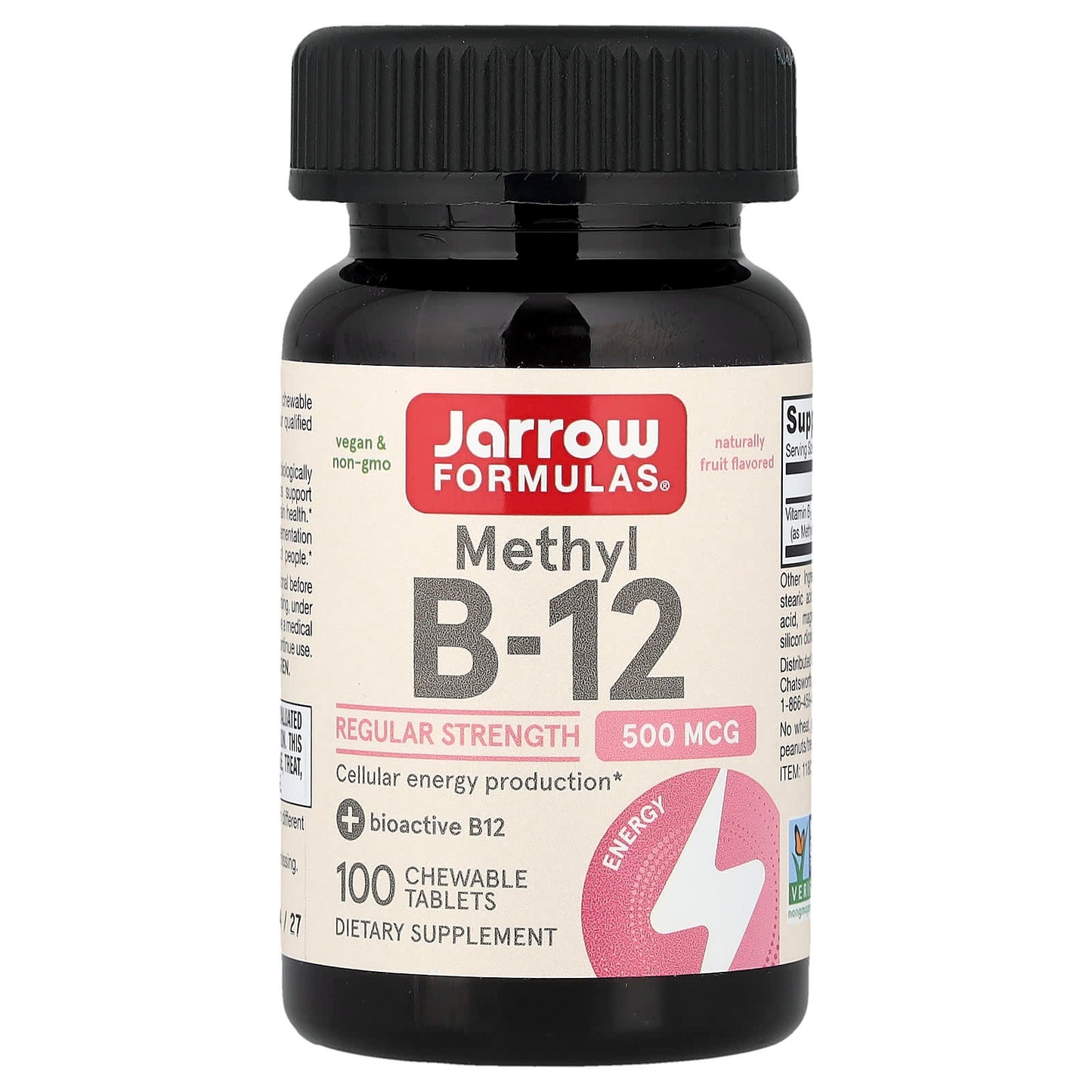 Methyl B-12, 500mcg (Cherry) - 100 vegan chewable tabs