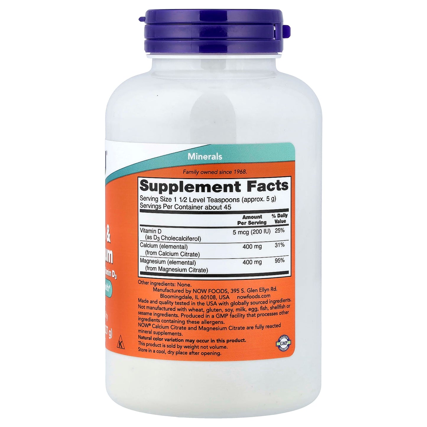 Calcium & Magnesium, Citrate Powder with Vitamin D3 - 227g