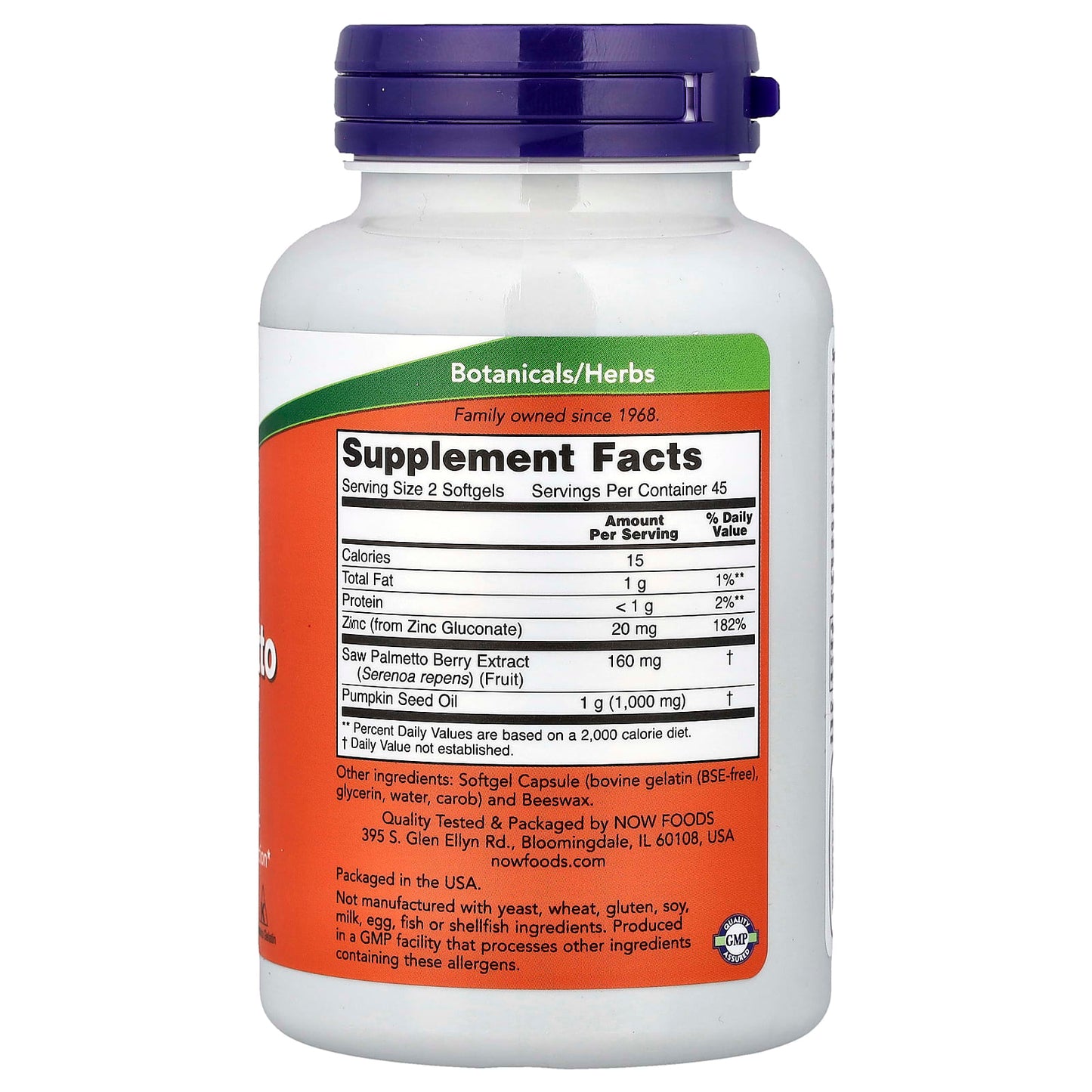 Saw Palmetto Extract with Pumpkin Seed Oil and Zinc, 80mg - 90 softgels