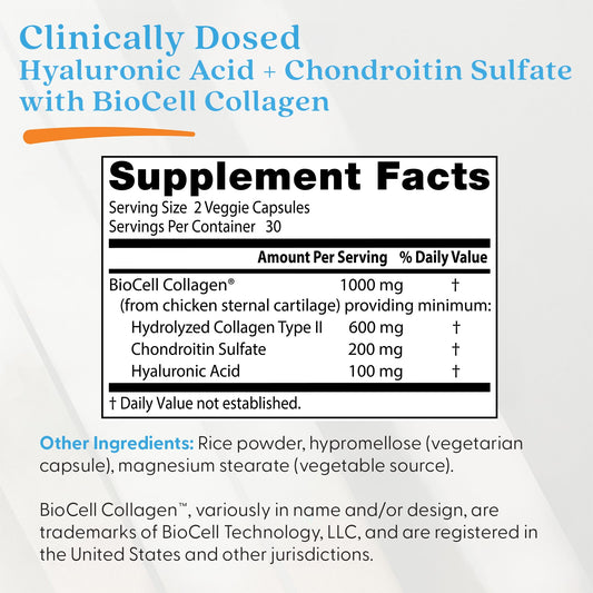 Hyaluronic Acid + Chondroitin Sulfate with BioCell Collagen - 60 caps