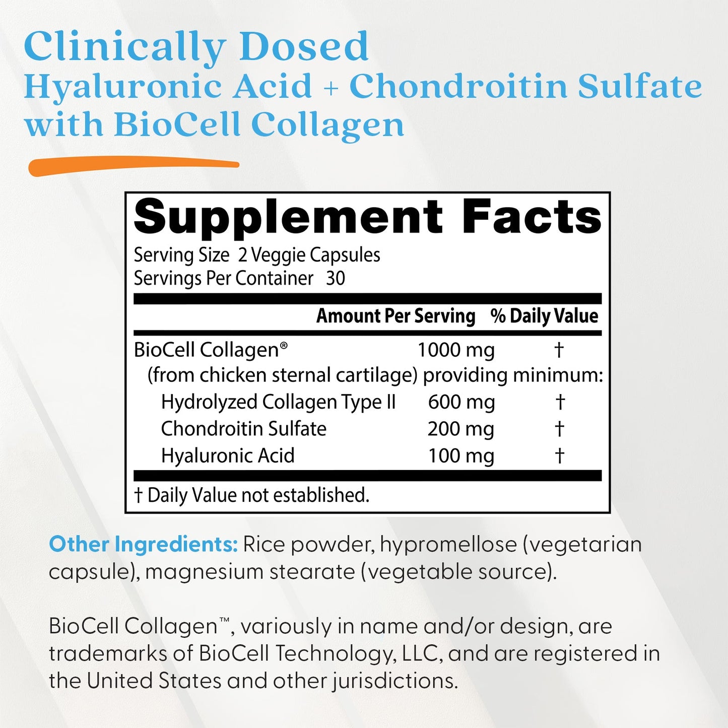 Hyaluronic Acid + Chondroitin Sulfate with BioCell Collagen - 60 caps