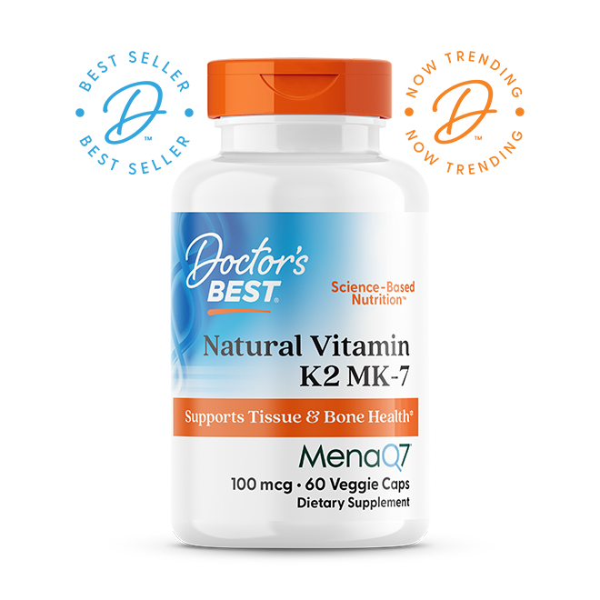 Natural Vitamin K2 MK7 with MenaQ7, 100mcg - 60 vcaps