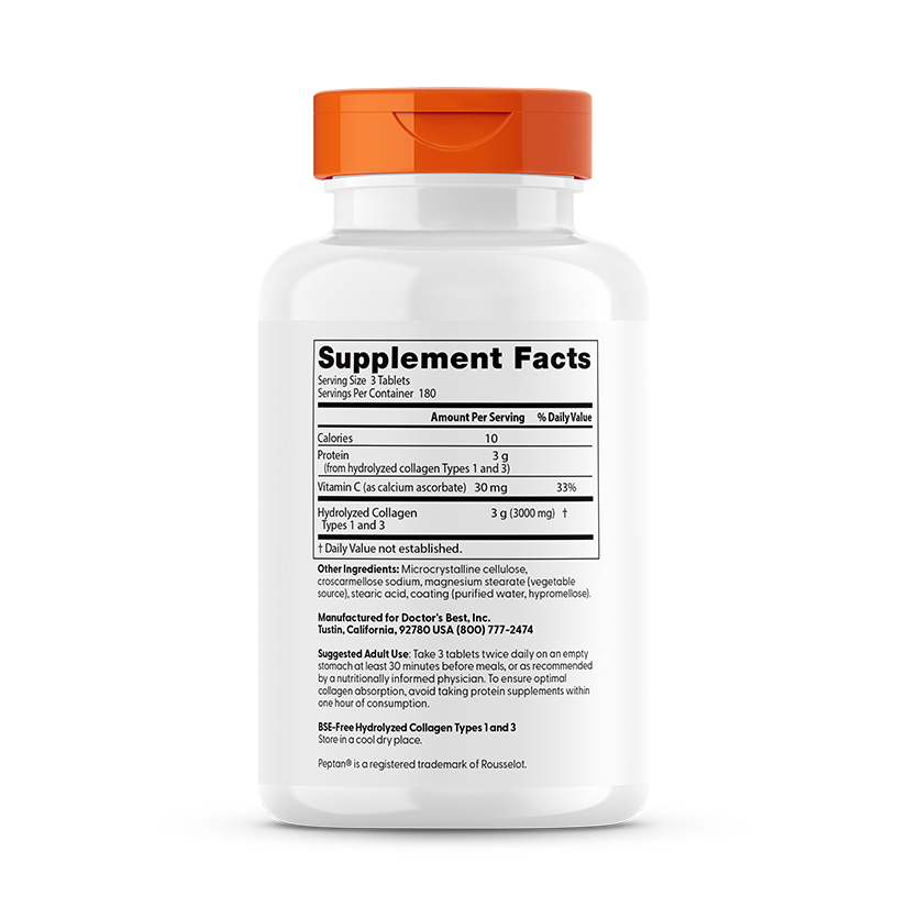 Collagen Types 1 and 3 with Peptan and Vitamin C, 3000mg - 180 tabs
