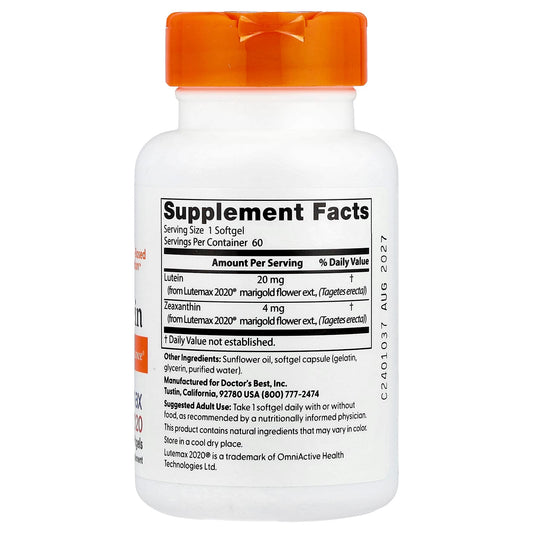 Lutein with Lutemax, 20mg - 60 softgels
