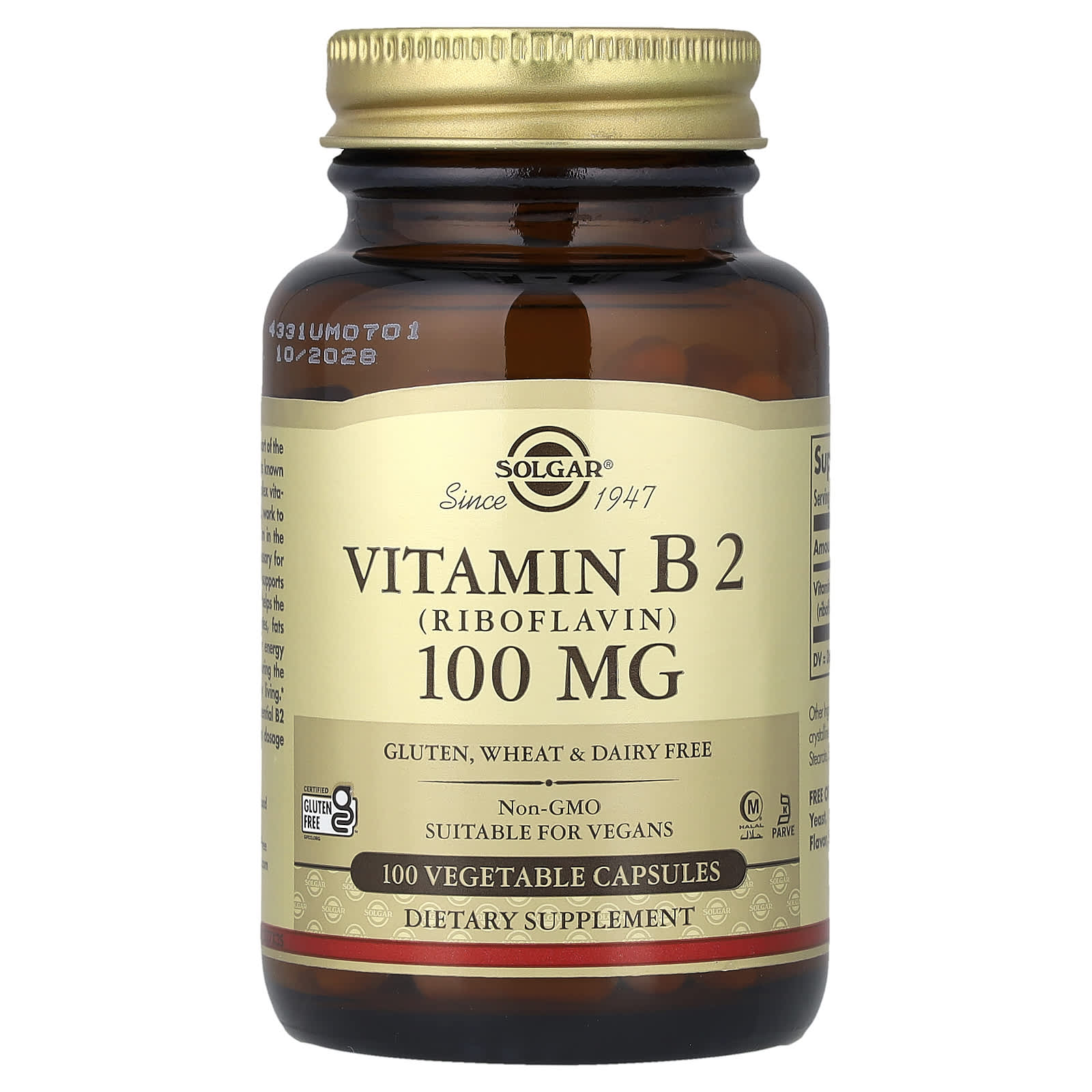 Vitamin B-2 Riboflavin, 100mg - 100 vcaps