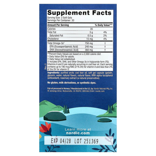 Arctic Cod Liver Oil, 750mg Lemon - 90 softgels