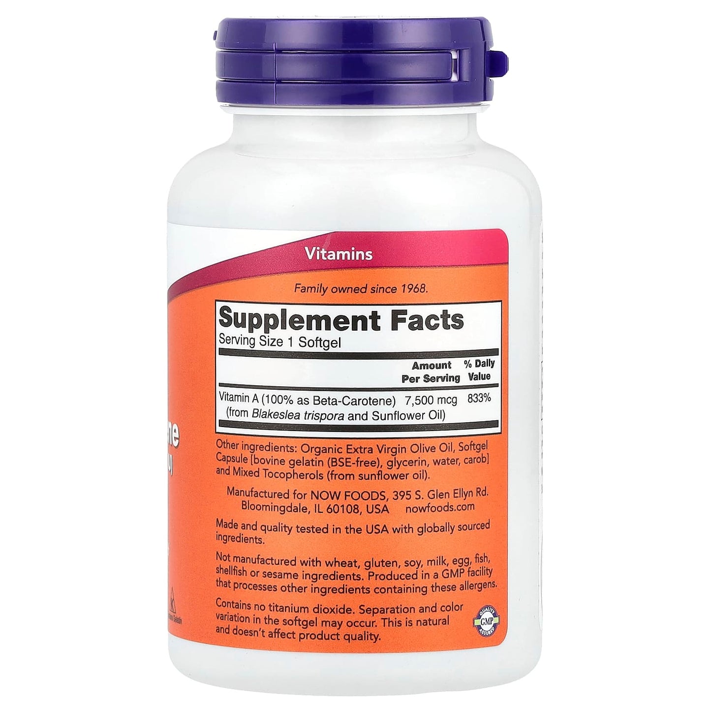 Beta Carotene Natural, 25 000 IU - 180 softgels