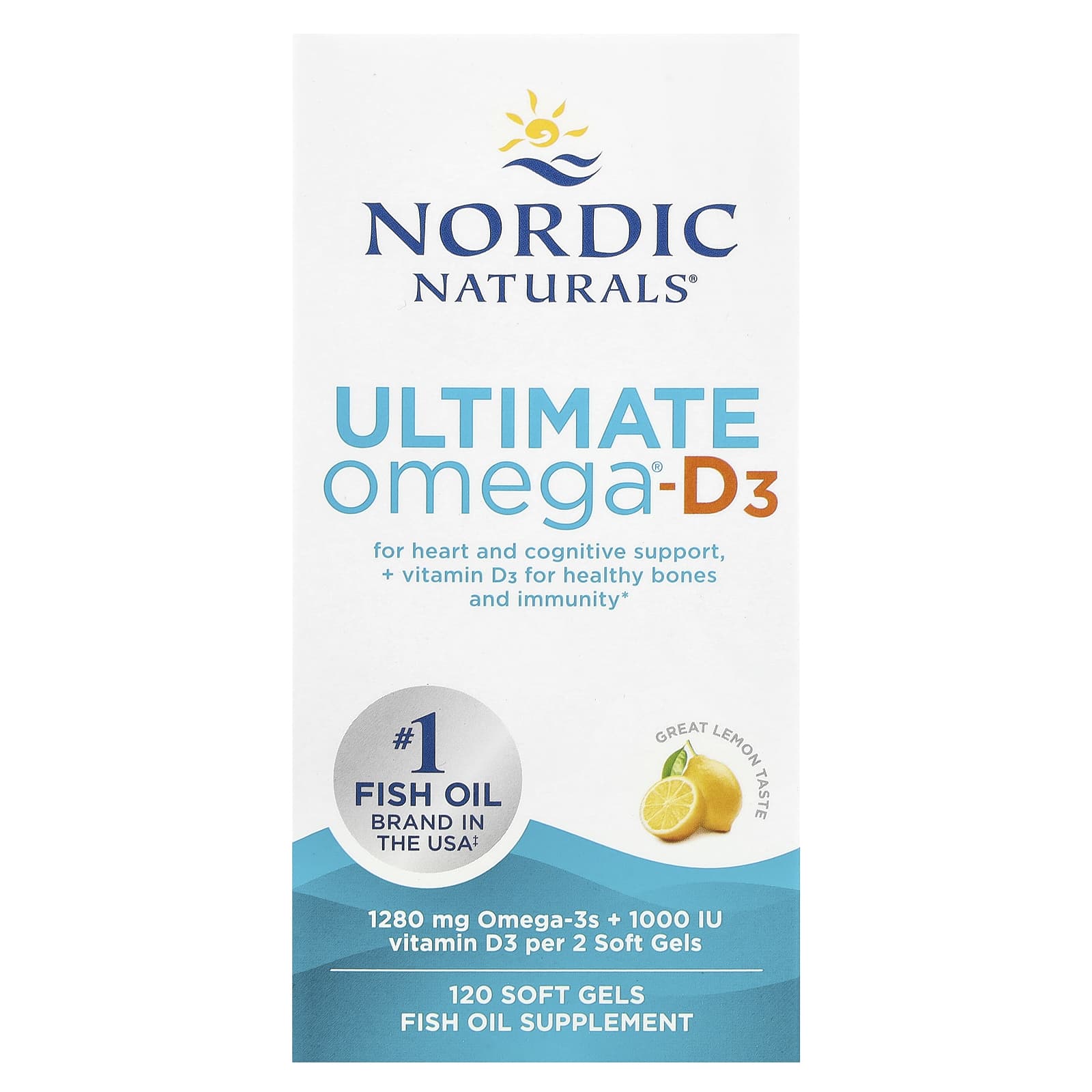 Ultimate Omega-D3 Fish Oil, 1280mg Lemon - 120 softgels